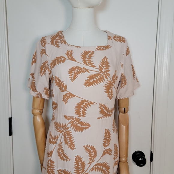 Roolee Midi Palm Leaf Beach Resort Boho Cotton Blend Linen Dress Size Small - Picture 3 of 14